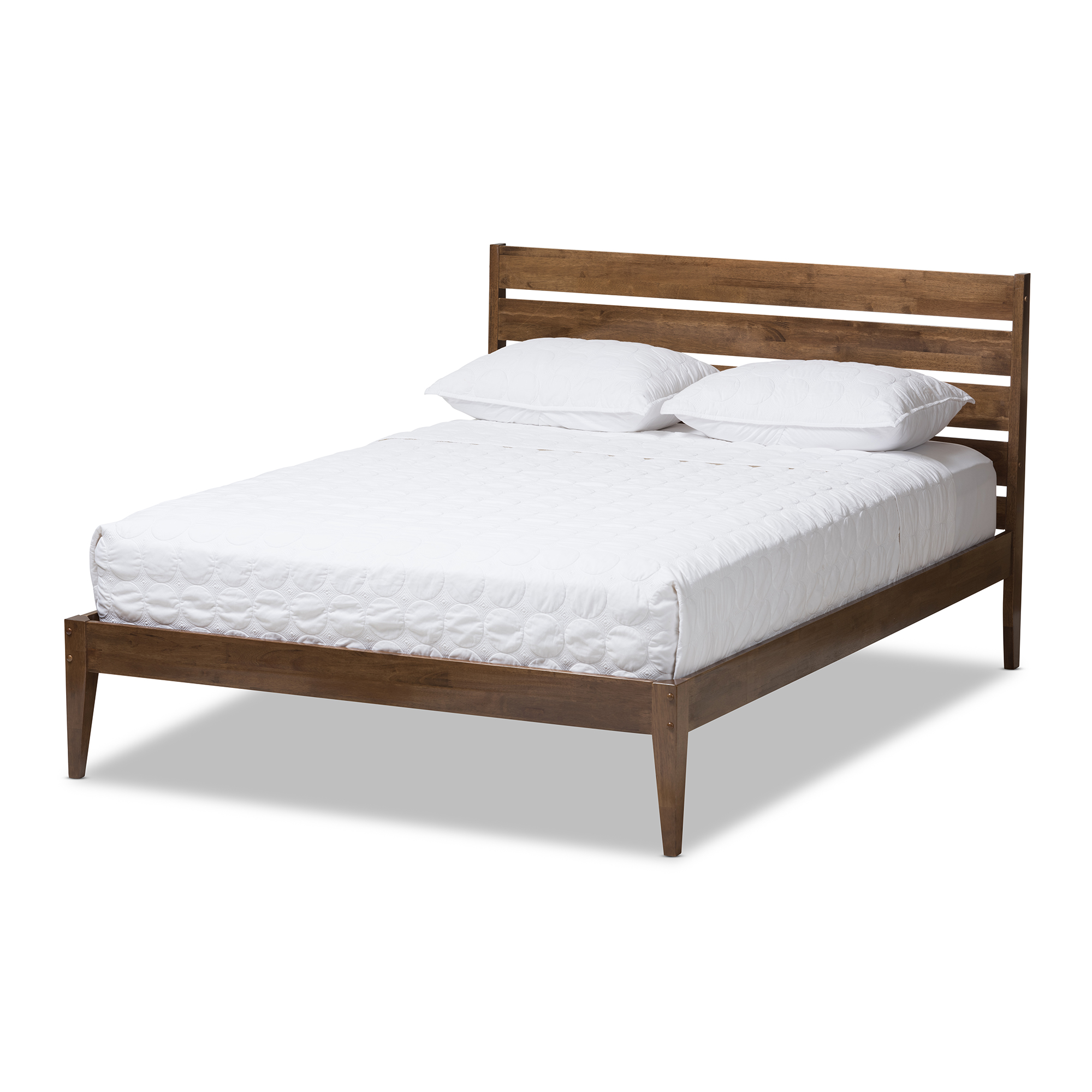 Baxton Studio Elmdon Mid-Century Modern Solid Walnut Wood Slatted Headboard Style King Size Platform Bed